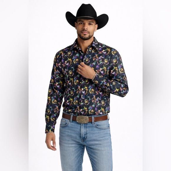 Eight X Premium Other - Eight X Premium Abstract Print Button Down Shirt Black Multicolor Size M Cotton